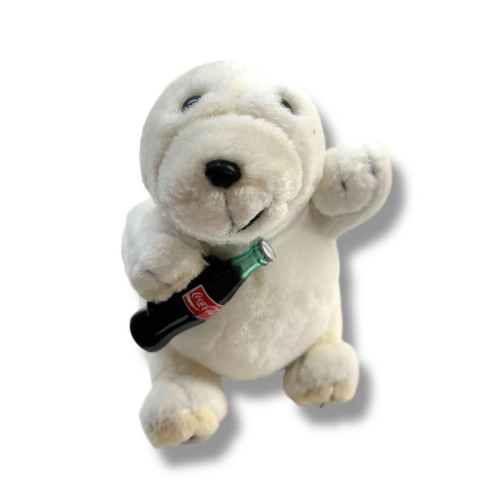 1990s Coca-Cola Stuffed Animal Polar Bear Plush 7" Coke Bottle